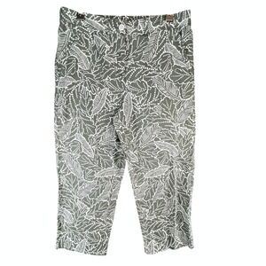 Talbots Crop Capri Pants 10 Green Floral Leaf Linen Cotton High Rise Tropical